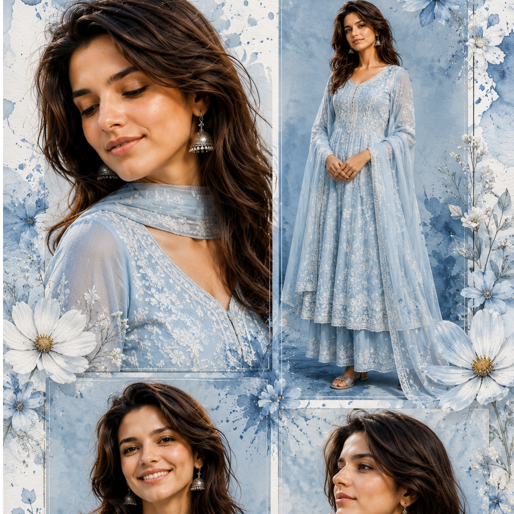 Blue Anarkali Collage Portrait