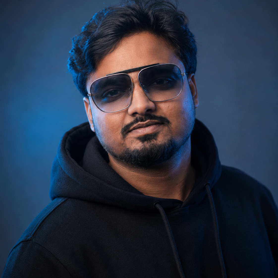 Cinematic Blue Studio Portrait (Sam — 1/2