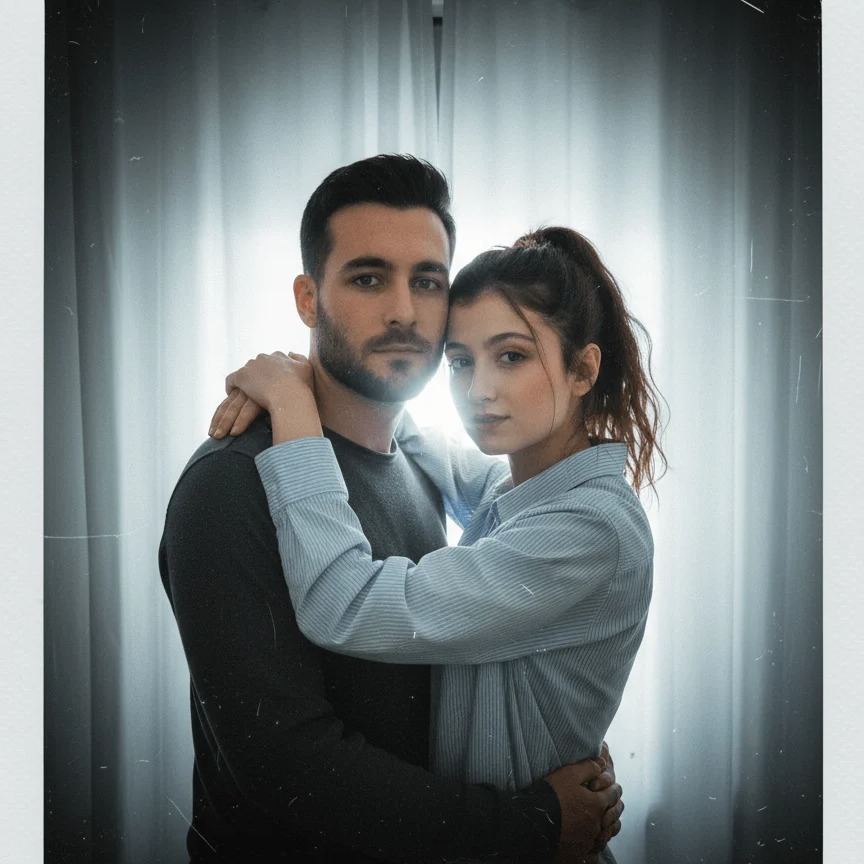Couple Hugging Polaroid Merge