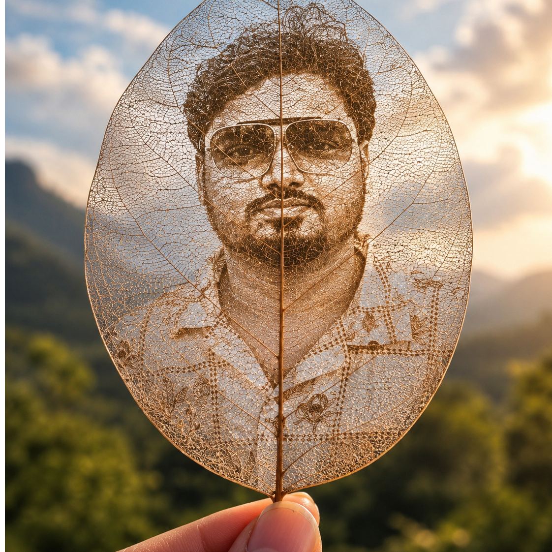 Nature Engraved Leaf Portrait — 1/2