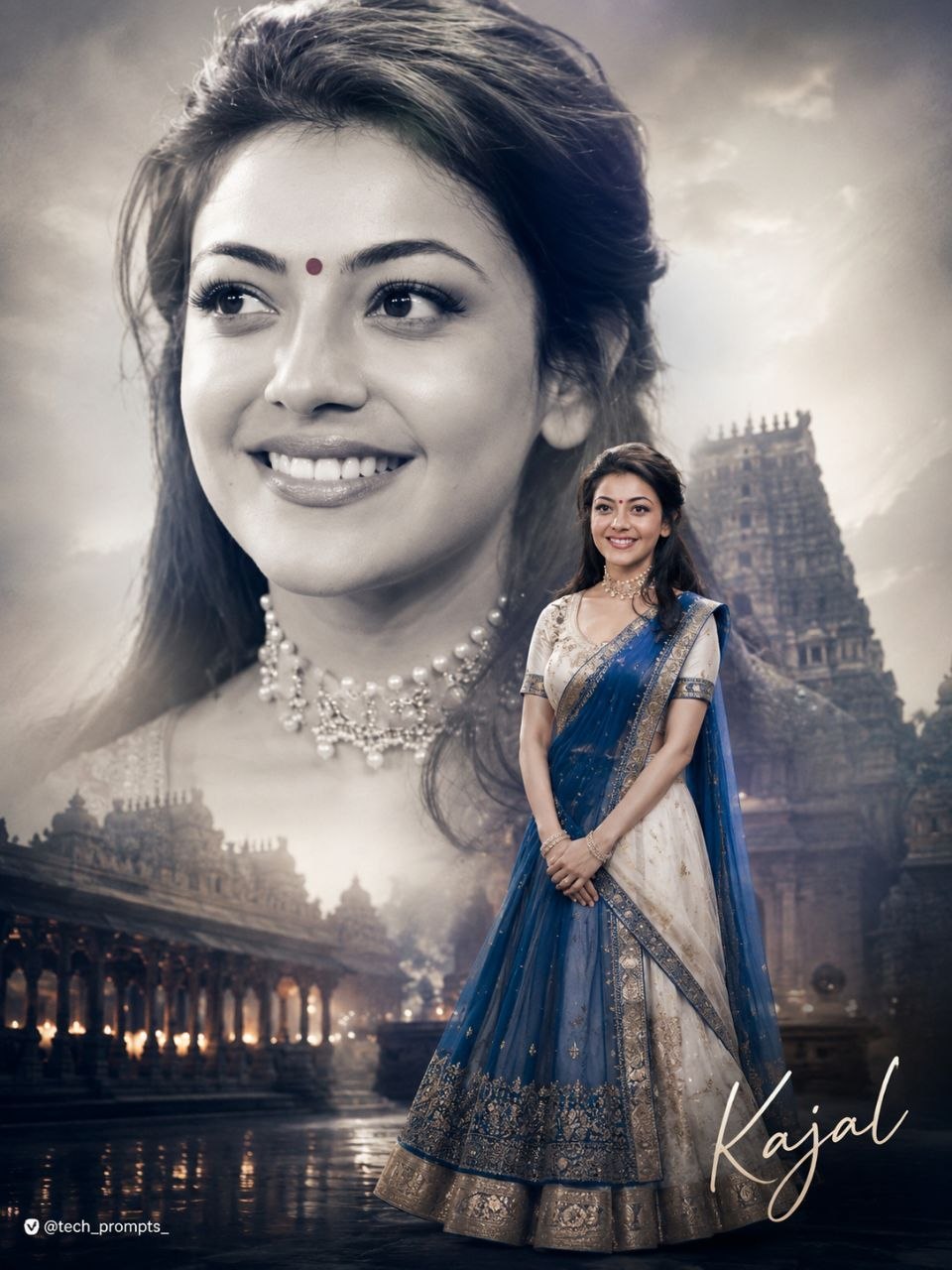 Cinematic Double Exposure Half-Saree Portrait Poster — 1/2
